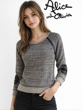 Alice‎ + Olivia leather patch tweed top XS